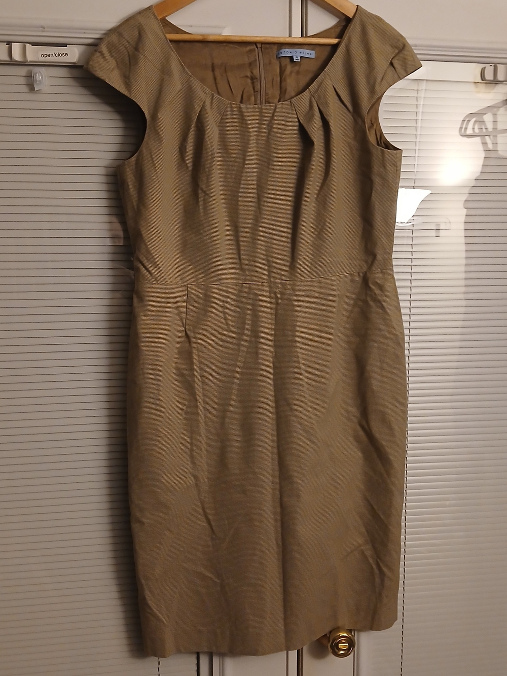 Office wear – Tan and Brown mini check Sleeveless Midi Pencil Dress